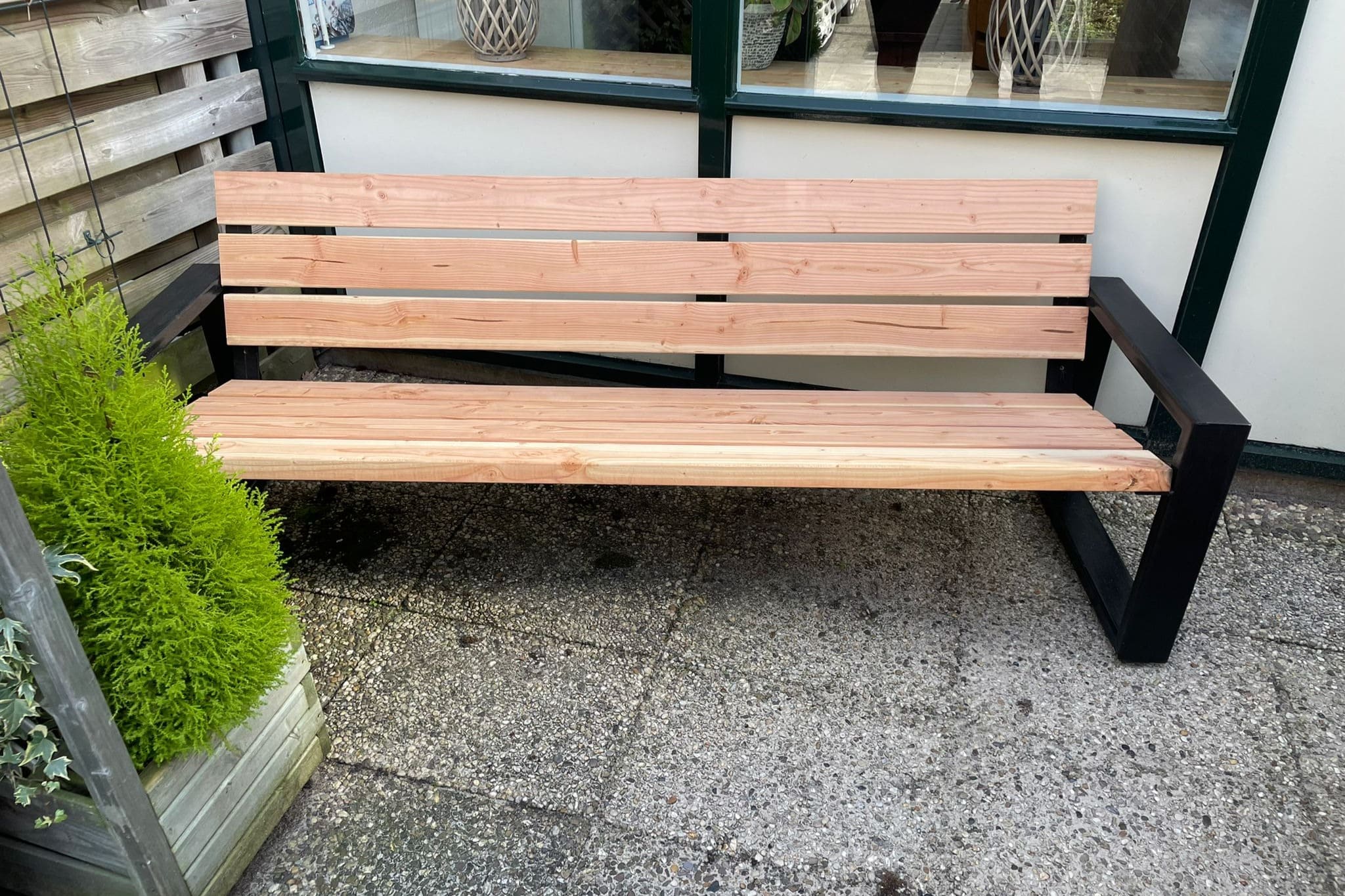 Houten bank voor balkon zitbank 2persoon 3 persoon voortuin douglas met stalen frame