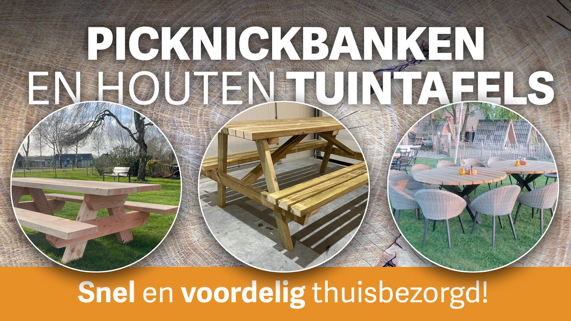 Picknickbanken picknicktafel stalen frame 8persoons 10personen houten tuintafel boomstambladen maatwerk Drenthe friesland groningen overijssel