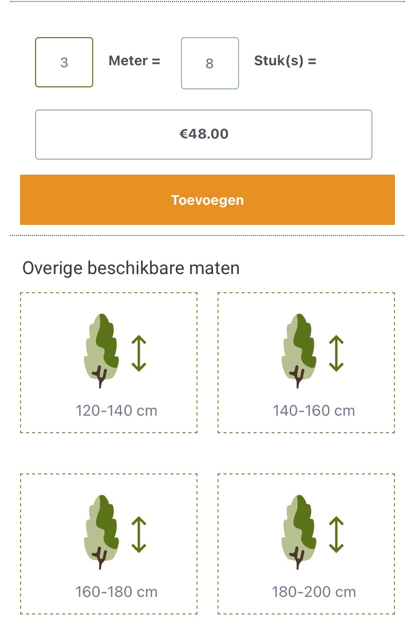 coniferen uitrekken rekenmachine per strekkende meter calculator